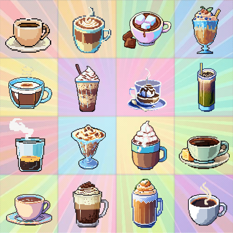 Mosaic of Coffees in PixelArt from Conradito Cafézito