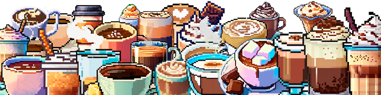 Diversity of cafes in pixel art